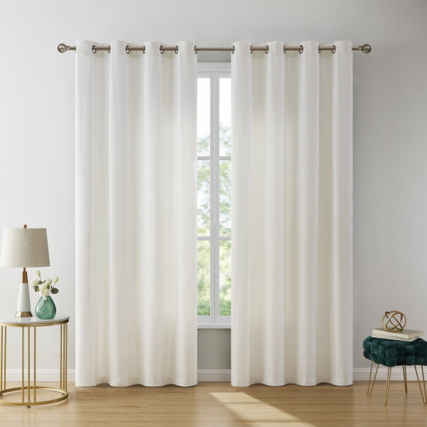 Pleze Velvet Semi Sheer Curtain Pair, White, 54" W x 84" L