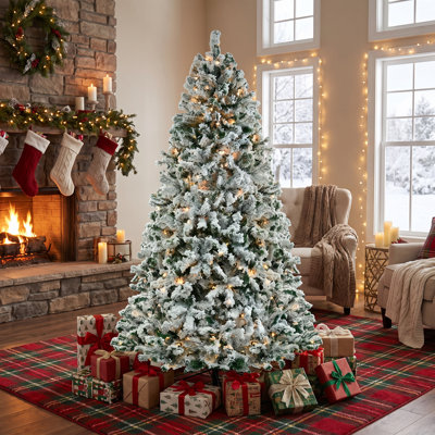 Sapin de Noël artificiel pré-illuminé de 1,8 m (6 pi) avec flocons de neige et lumières DEL, 11 modes
