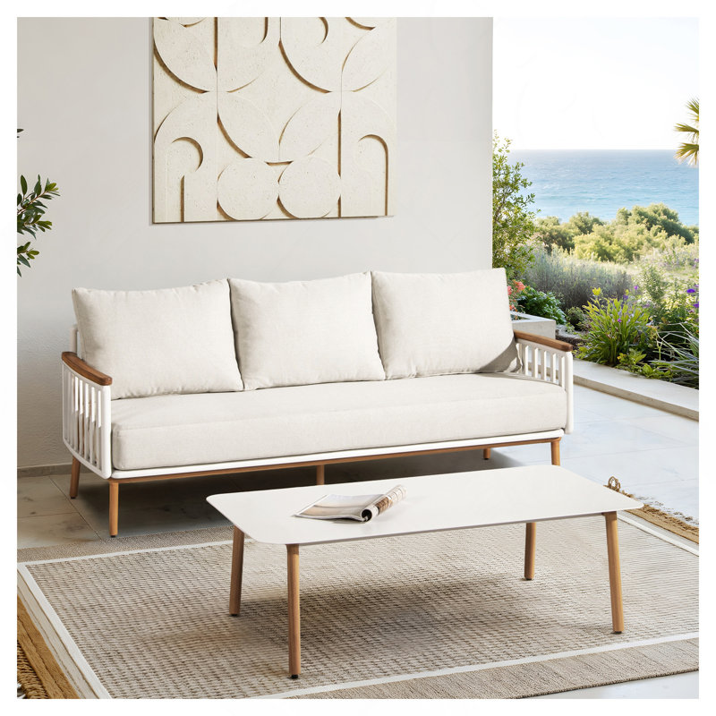 Ensemble de canapé d'extérieur 2 pièces en teck et aluminium 2 pièces Sand Dune Chenille
