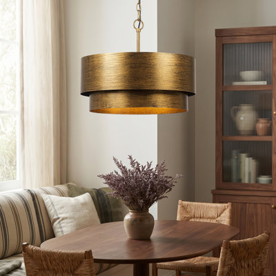 19.7" Antique Brass 4-Light Dimmable Tiered Drum Chandelier Hanging Lamp