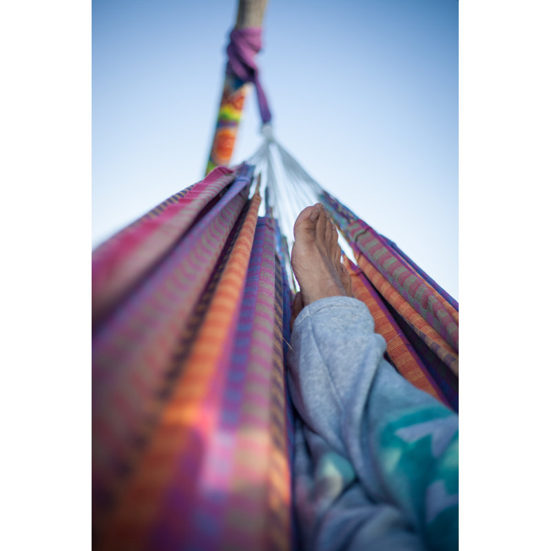 Feet In Colorful Hammock by Alexemanuel - Wrapped Canvas Print, 122cm H x 81cm W