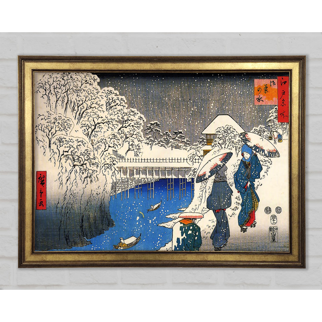 Hiroshige Zwei Damen unterhalten sich im Schnee - Druck