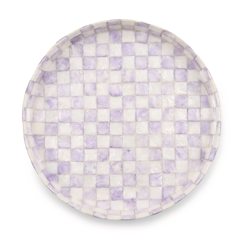 Violet Check Capiz Round Tray