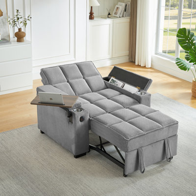 Boneless Convertible Sleeper Pull Out Chair Bed With Usb Port,side Table,cup Holders For Living Room