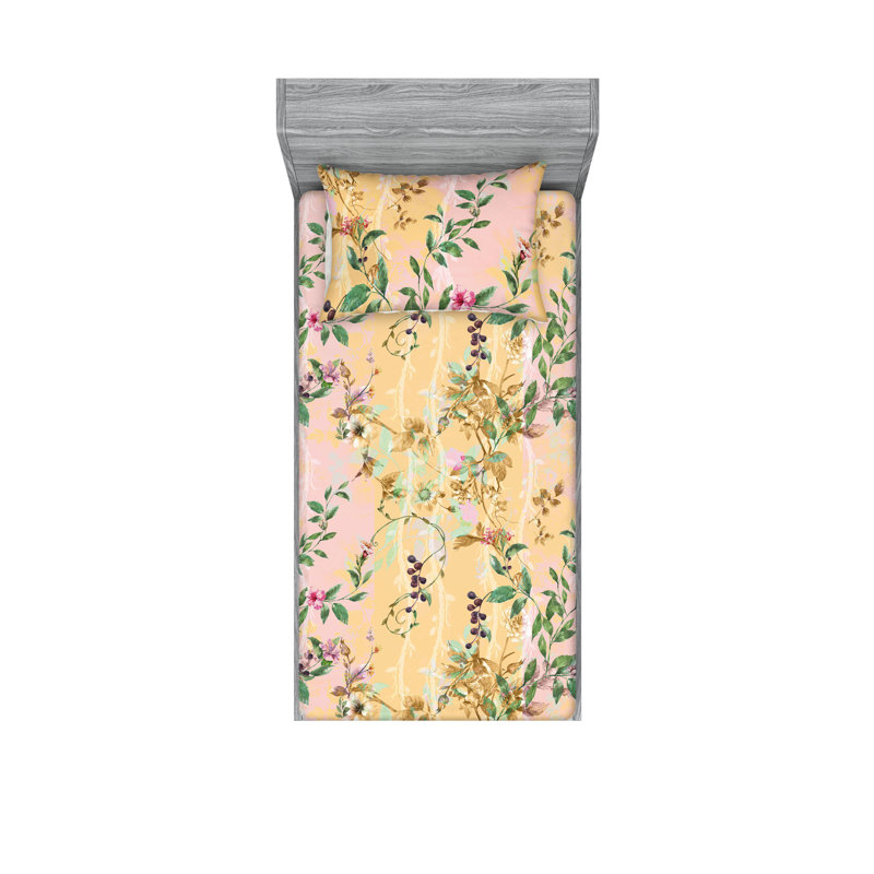 Drap-housse et taies décoratives 3 pièces Ambesonne, Pêche, rose pâle / floral