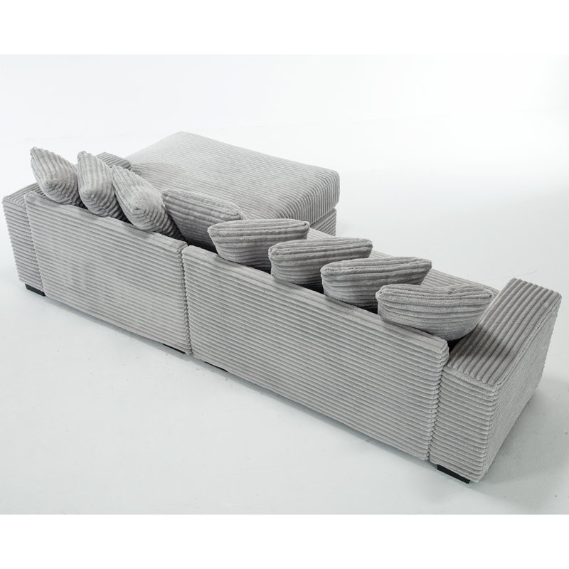 Canapé en velours côtelé modulaire à compression, Face à la droite, Velours côtelé gris