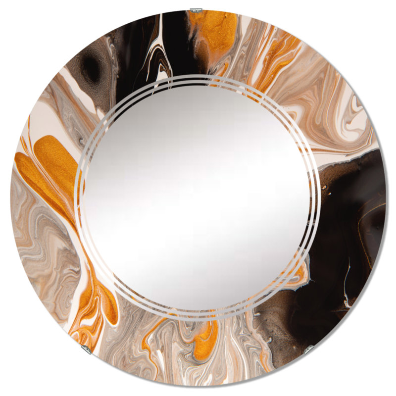 Miroir mural orange et noir Marble Waves III, 32 po x 32 po