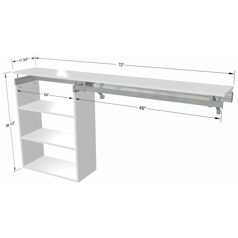 Tablette simple à suspendre avec casier, Blanc, 36,50 po x 72 po x 12,25 po