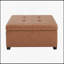 CARLSBAD Faux Leather Tufted Storage Ottoman with Elegant Waffle Stitch and Birch Wood Legs, Cognac Brown