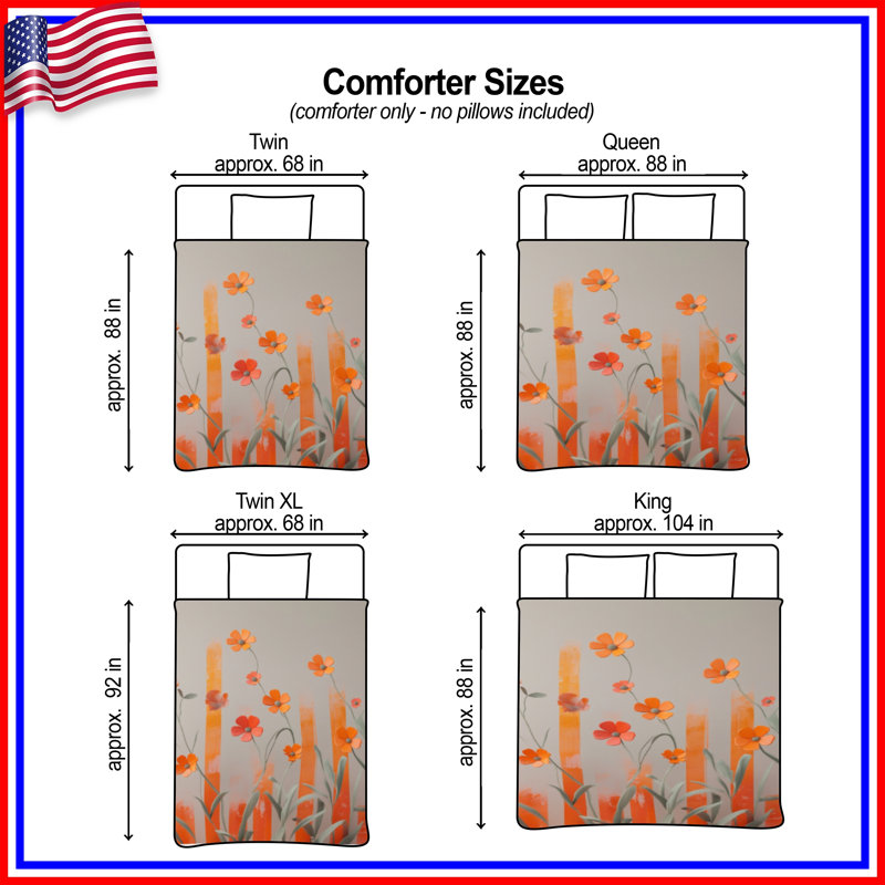 Orange Wildflowers On Beige Comforter, Twin Extra Long