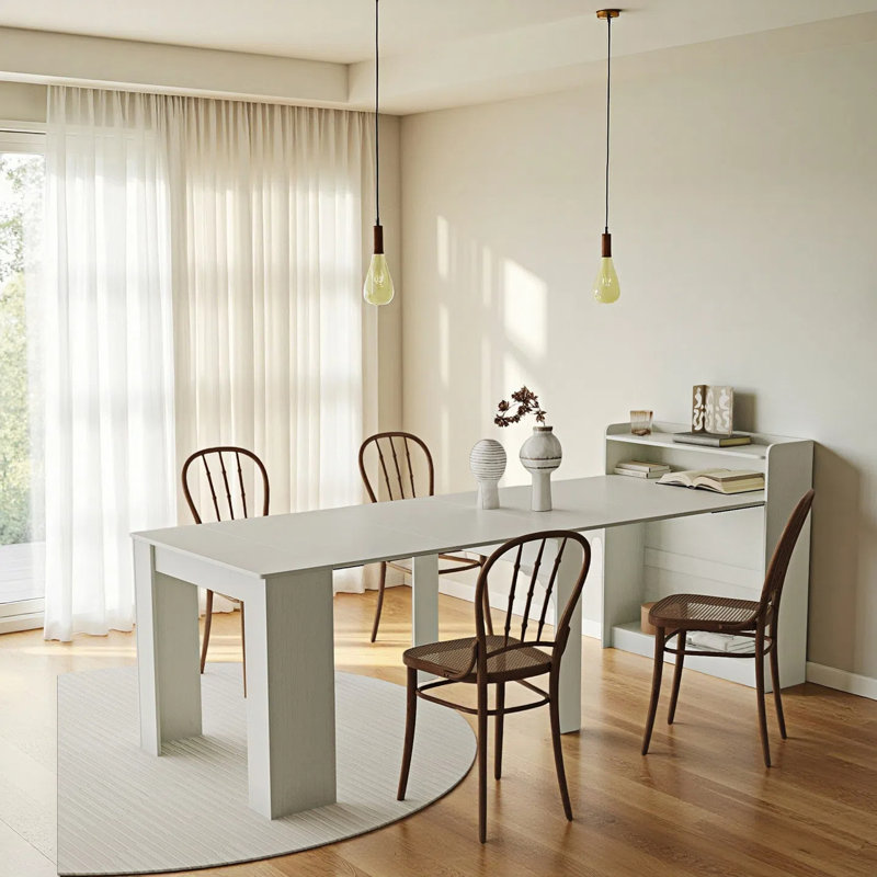 Modern Extendable Dining Table With Storage For 4-6 People, Space-Saving Dining Table, White