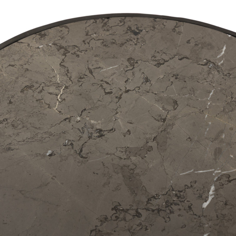 Billings End Table, Gray Italian Marble Top/Hammered Gunmetal Base
