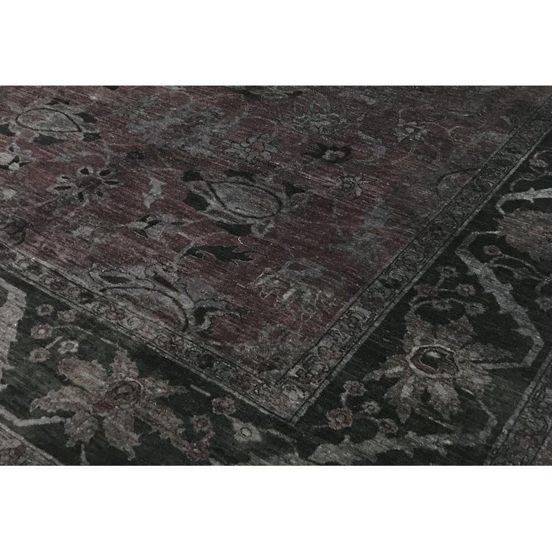Tapis noir et rouge foncé de haute qualité noué à la main