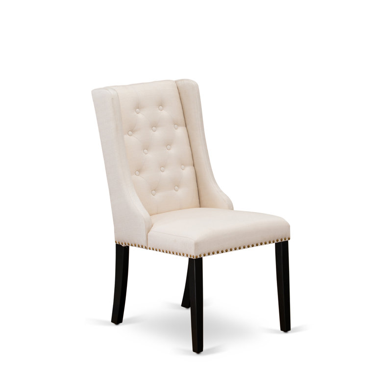Forney Parson Dining Chairs - Button Tufted Nailhead Linen Fabric Padded Chairs, Set of 2,, Cream, Black