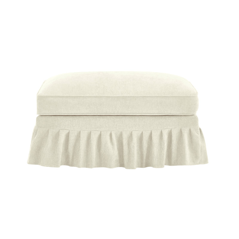 Repose-pieds en chenille beige et blanc, Beige / Blanc