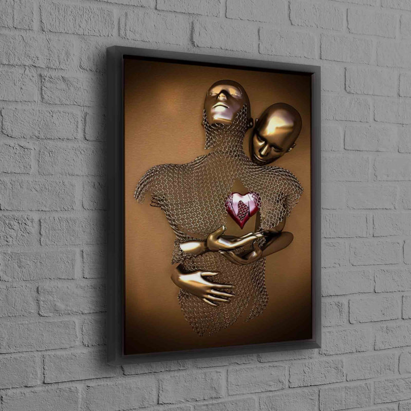 Modern 3D Effect Poster Featuring a Metallic Couple With Heart Artwork Ideal for Home Wall Decor, 60 cm H x 90 cm W
