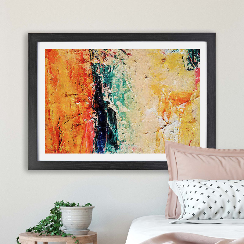 Abstract Art Painting Vol.237 by S.Johnson - Framed Print, 45cm H x 63cm W x 2cm D, Black