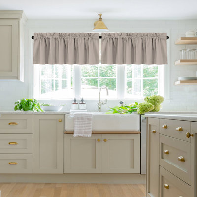 100% Blackout Curtain Valances for Kitchen Windows/Bathroom/Living Room/Bedroom Thermal Insulated Rod Pocket Valances for Windows, 2 Pack