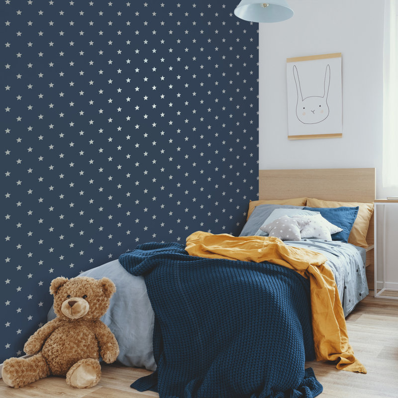 Papier peint géométrique bleu foncé Starry Motif, Bleu très foncé