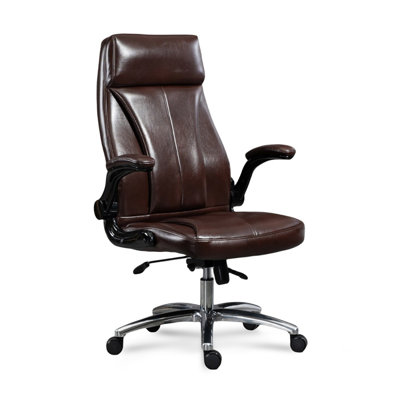 Coffee + Silver Hight adjustable Genuine Leather + Faux Leather + Aluminium Alloy Office Chair