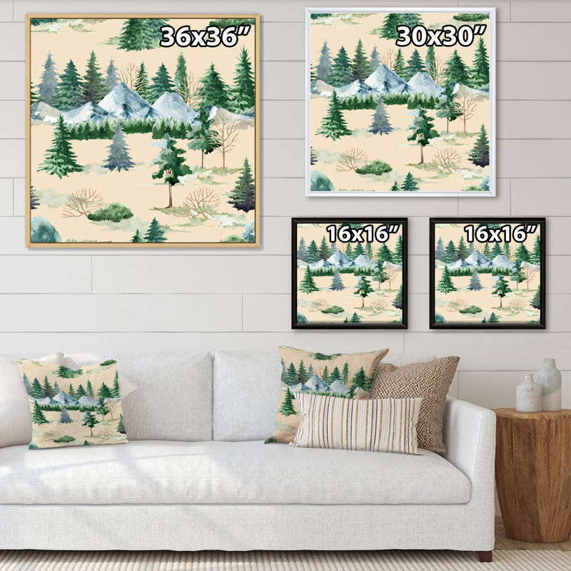 Pines in Wild Mountain Landscape - peinture sur toile, Cadre flottant en érable, H 36 po x l 36 po