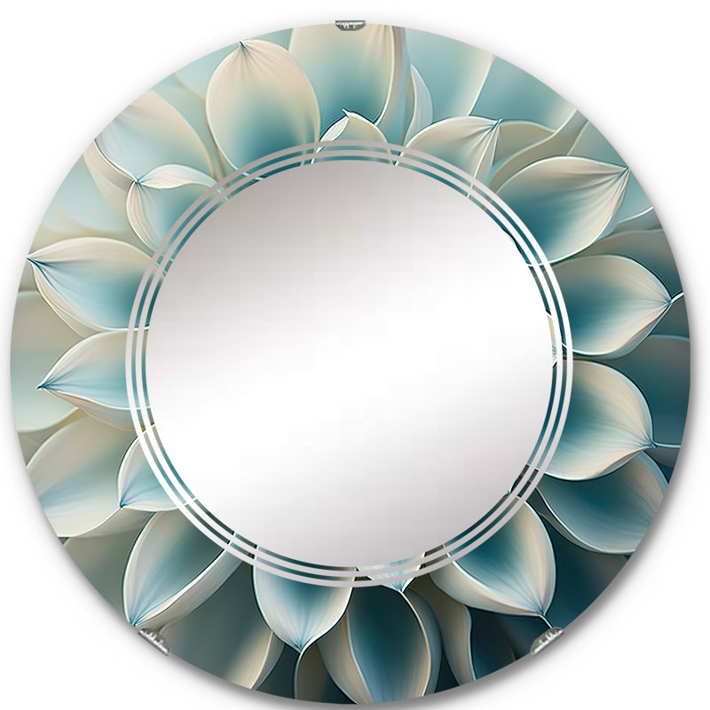 Blue,White Dahlia Flowers I - Floral Dahlia Wall Mirror, 24" x 24"