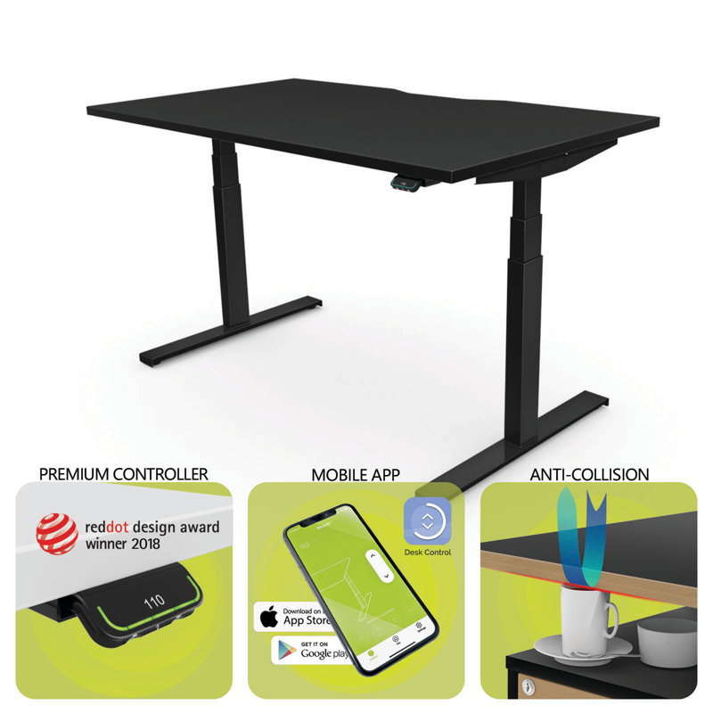 Linak DF2 Standing Desk Adjustable Metal Base Standing Desk, Black, Black