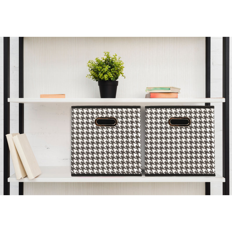 Houndstooth Black and White Fabric Collapsible Storage Cube Set
