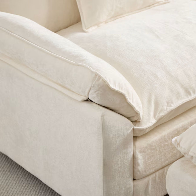 Fauteuil d'appoint moderne avec repose-pieds pour salon, Chenille beige
