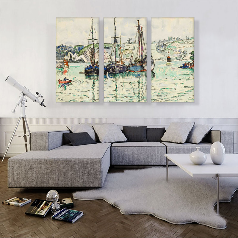 Trois voiliers par Paul Signac - reproduction d'art sur toile tendue à pièces multiples, H 40 po x l 60 po x 1,5 po