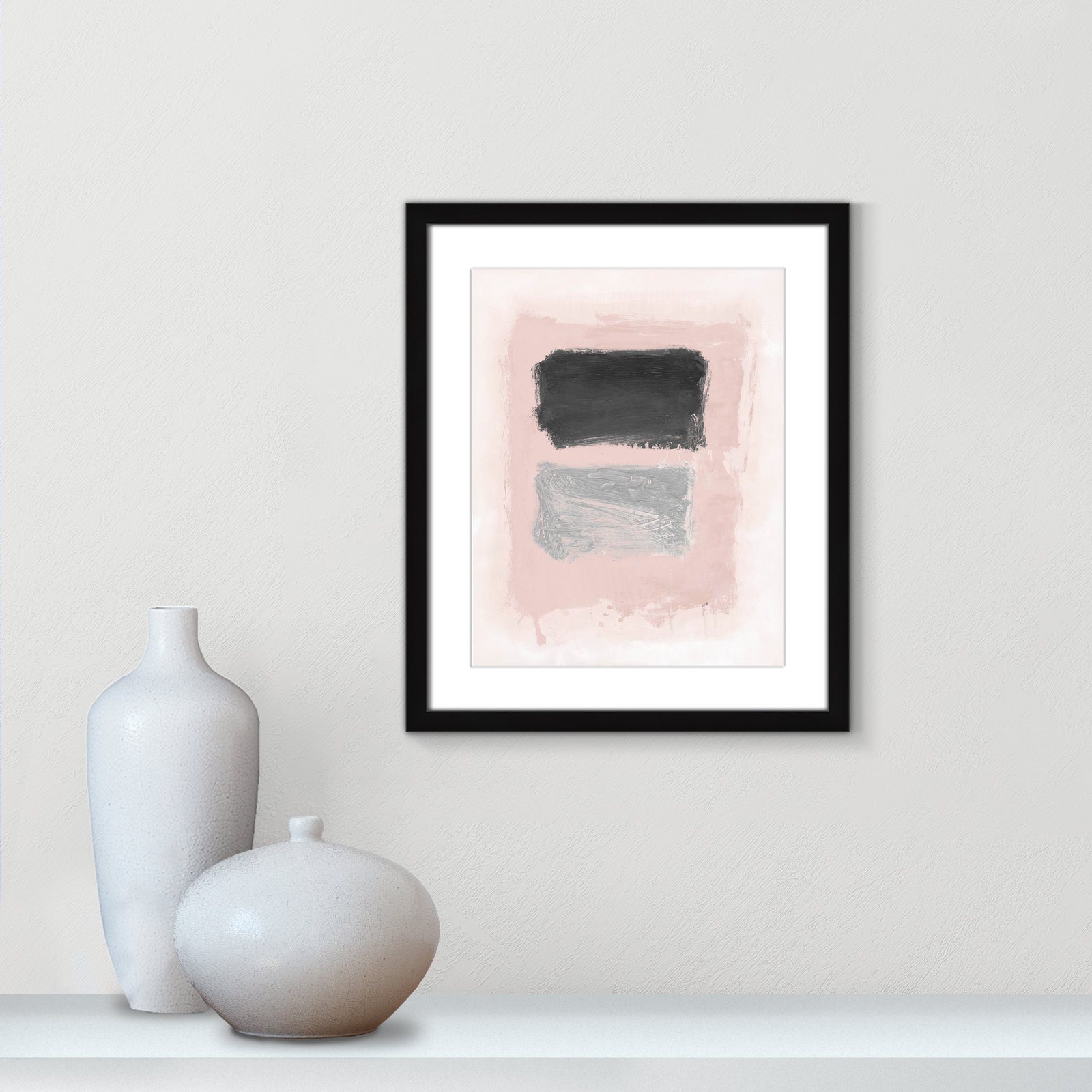 Pink, Black and Silver Shimmer I Print, 19" H x 16" W x 1.25" D, Black Matted Picture Framed