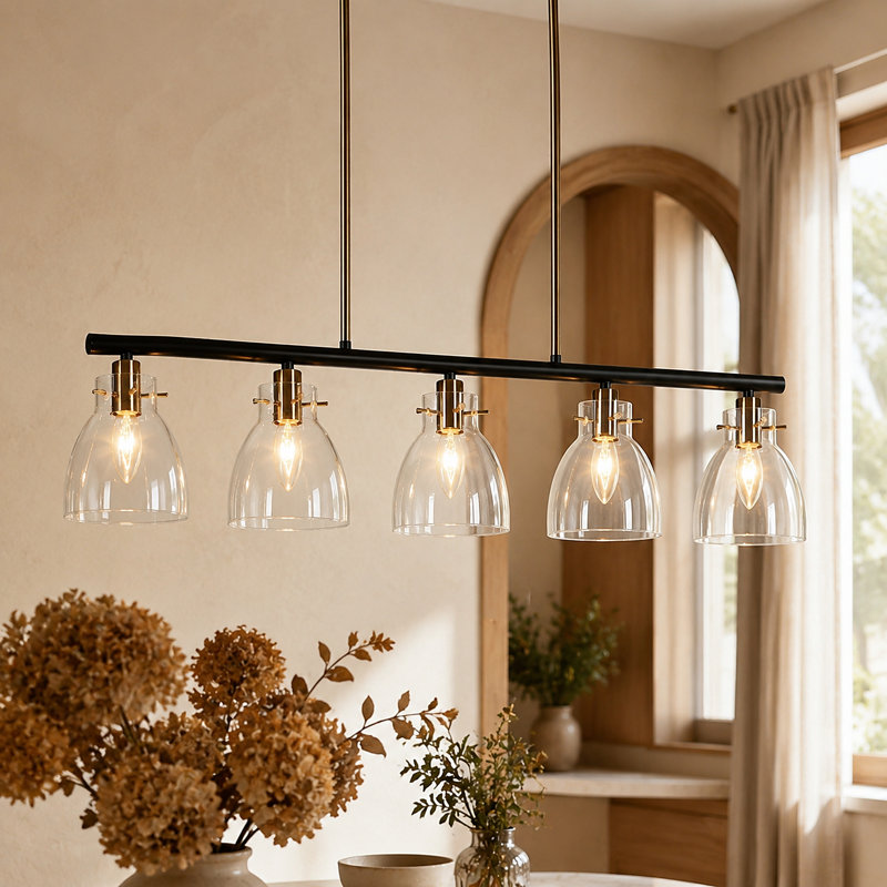 5 - Light Dimmable Shaded Linear Chandelier, Cone