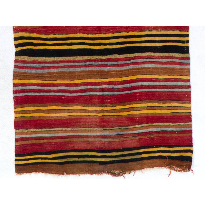 Tapis kilim turc vintage tissé à la main 4,6 x 11,2 pi (tissage à plat), entièrement en laine