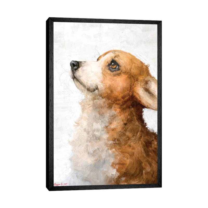 Corgi Puppy by George Dyachenko - Painting on Canvas, Black Framed, 66.04cm H x 45.72cm W x 3.81cm D