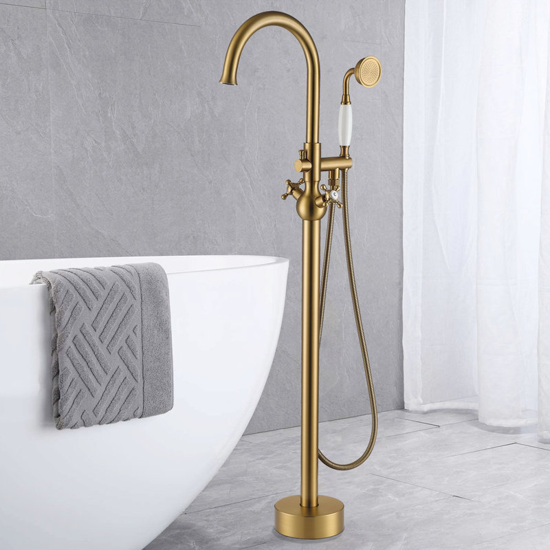 Freestanding Tub Filler, Brusehd Brass