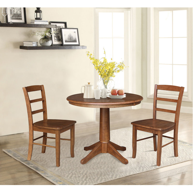Distressed Oak Solid Wood Extendable Dining Set with Ladderback Chairs