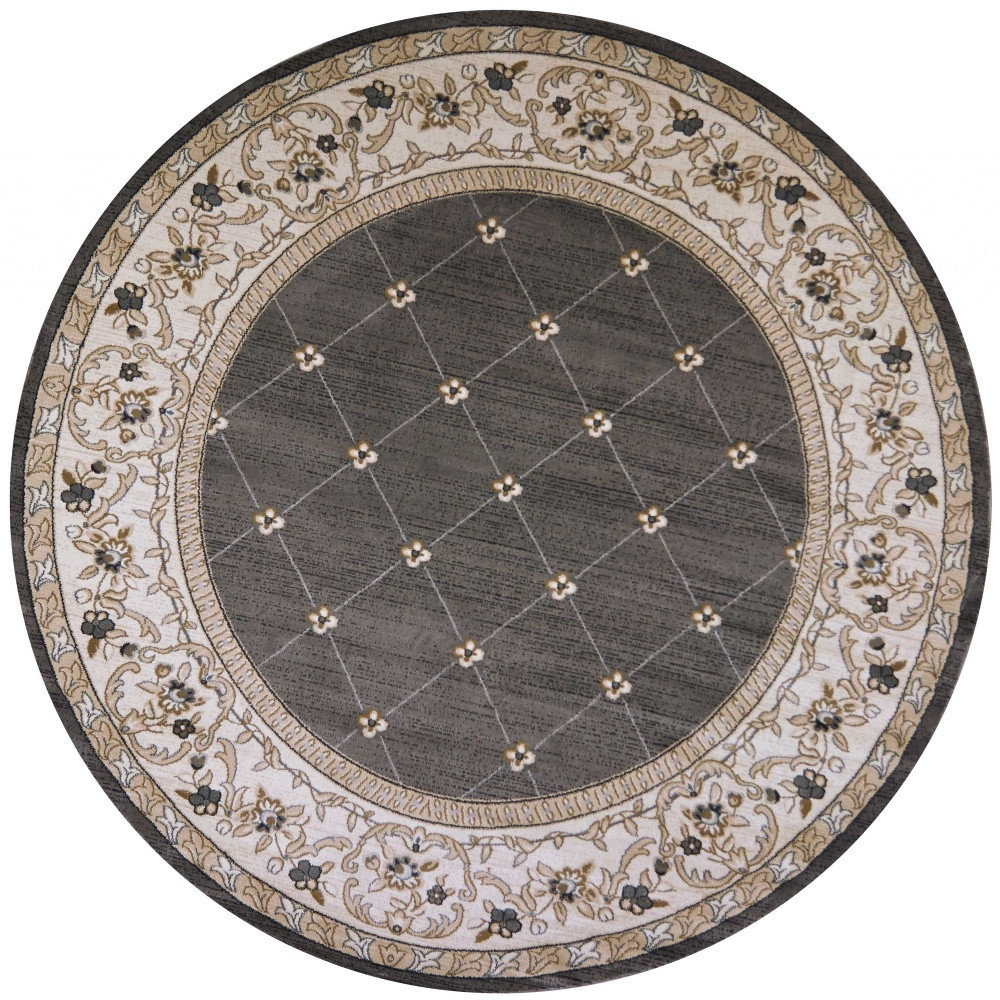 Cozy Collective Gray And Ivory Floral Round Rug | Wayfair