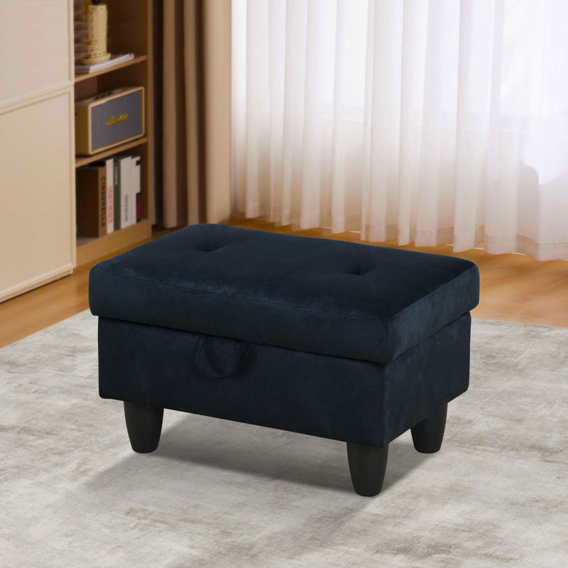 Richell Upholstered Ottoman, Midnight Blue, Black