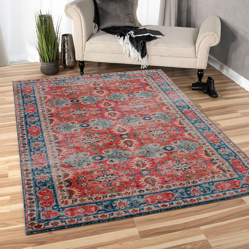 Tapis rouge / bleu / beige Elan, Rectangle 7 pi 6 po x 9 pi 6 po