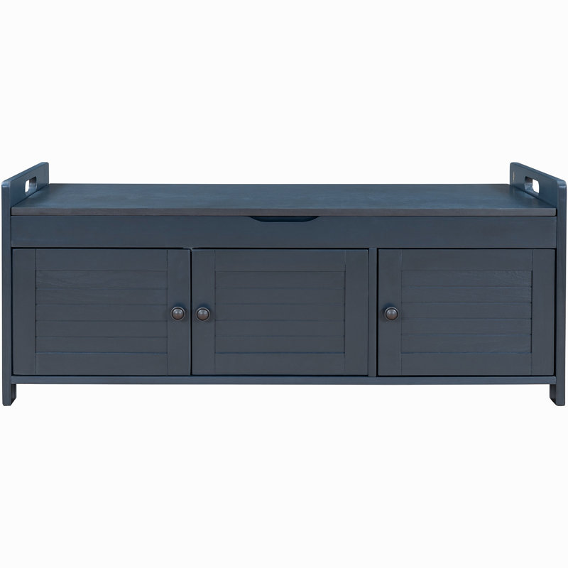 Banc de rangement avec 3 portes à volets, Bleu marine antique