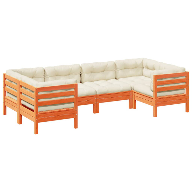  Ensemble de canapé de jardin en bois de pin massif brun cire, tissu Oxford, coton PP