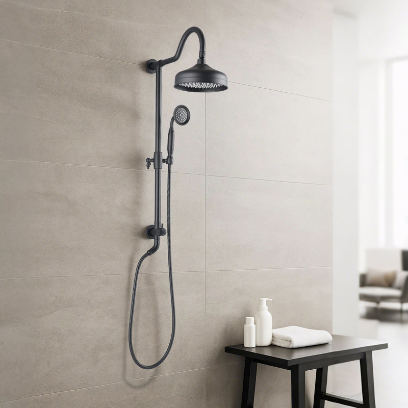 Douche à pluie murale de 8 po avec douche à main et technologie d'injection de finition noire avec système de douche et douche à injection
