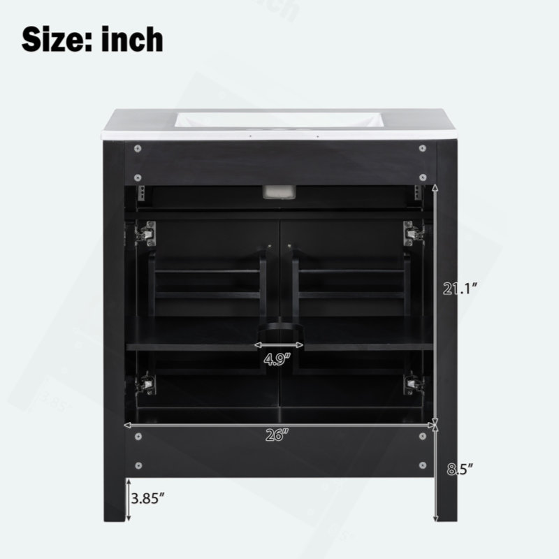 Meuble-lavabo de 30 po avec lavabo en céramique, armoire de salle de bain simple moderne avec 2 portes et une tablette, portes à fermeture douce