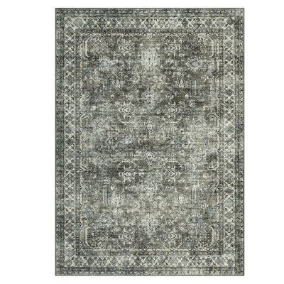 Vintage Machine Washable Rug for Living Room  Non Slip Non Shedding Floor Cover  Low Pile Carpet Foldable Floral Print Soft Mat for Nursery Bedroom Office