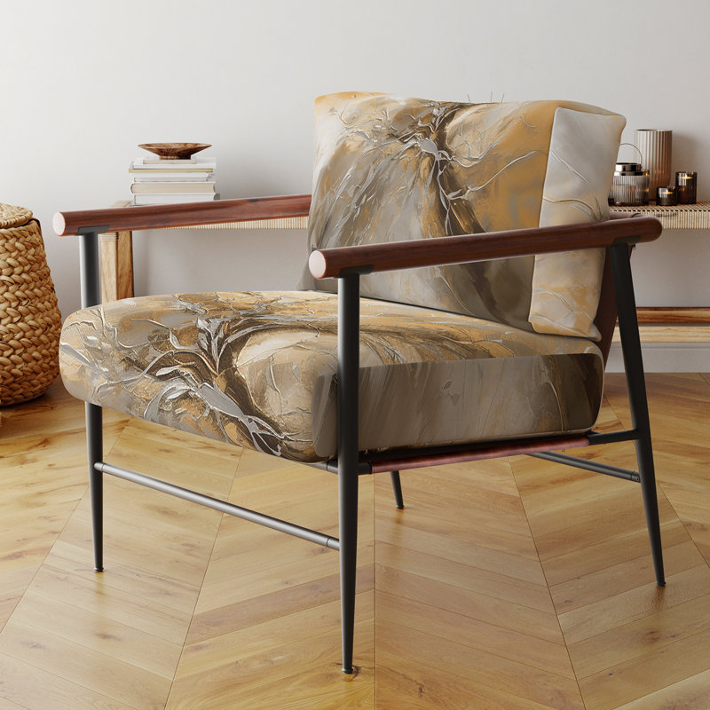 Or et argenté Chromatique Essence I - Fauteuil rembourré contemporain, fauteuil d'appoint abstrait moderne, Noir