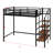 Twin Size Metal Loft Bed With Upper Grid Storage Shelf & Lateral Storage Ladder-1839216904