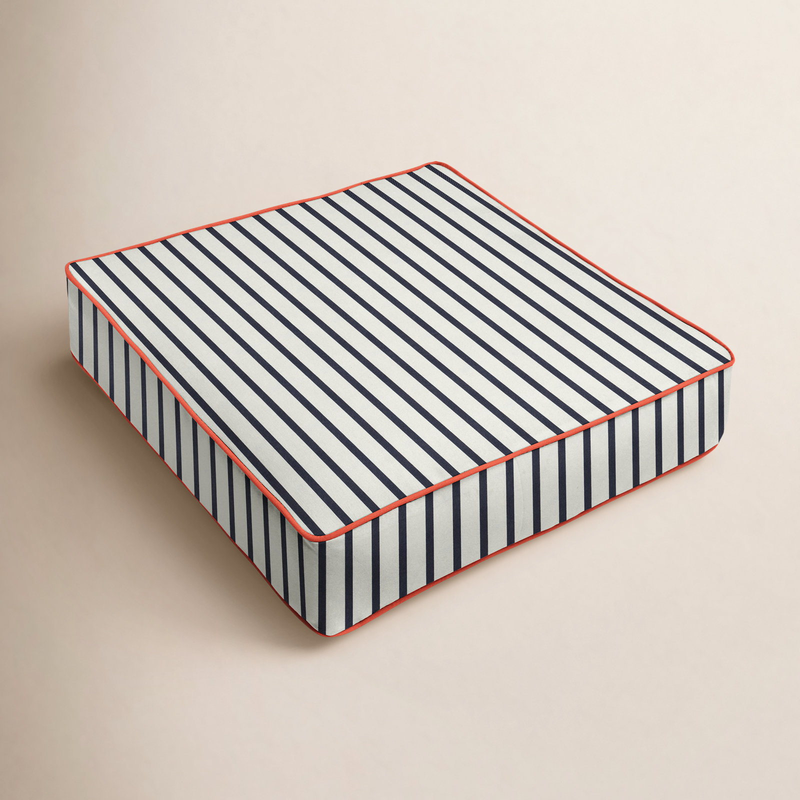 Sunbrella Striped Outdoor Cushion, Lido Indigo/Melon, 25" W x 25" D