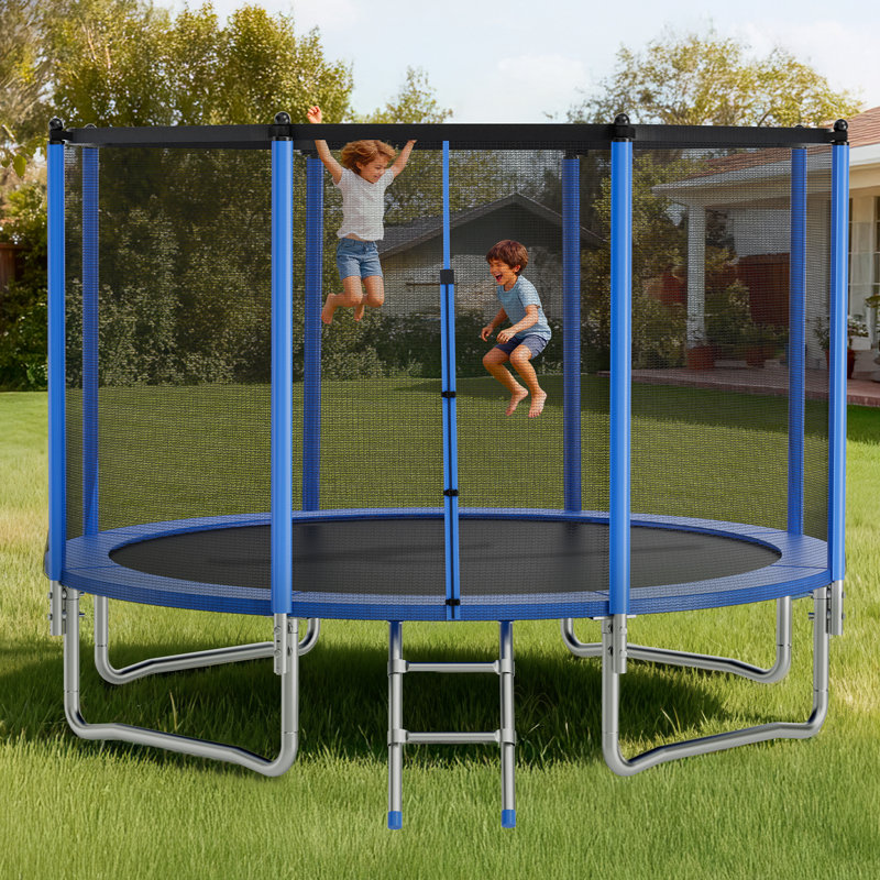 Trampoline d'extérieur, trampoline récréatif rond de 14 pi avec filet d'enclos, approuvé par l'ASTM, trampolines robustes, capacité de poids maximale de 450 lb, trampolines de jardin antirouille pour enfants et adultes