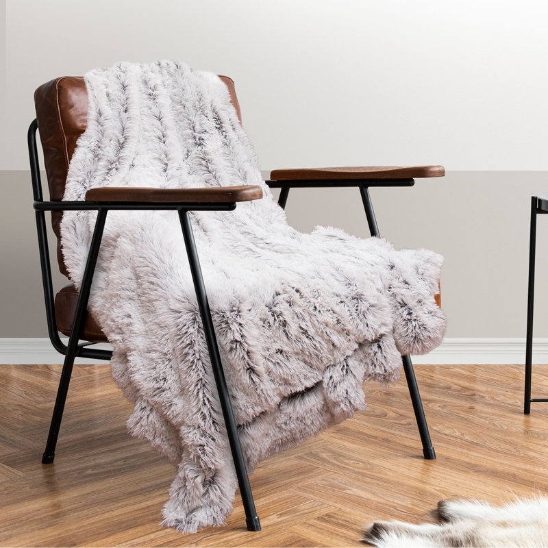 Gray Ombre Reversible Faux Fur Throw Blanket 60" x 70"