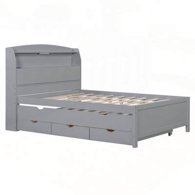 Lit plateforme polyvalent en bois avec plusieurs options de rangement et design moderne